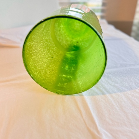 12” Tall Vintage Vibrant Green & White Bubble Glass Vase Minimalist Maximalist - Picture 10 of 16